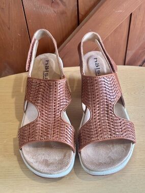 Halsa Footwear Woven Tan Slingback Sandals